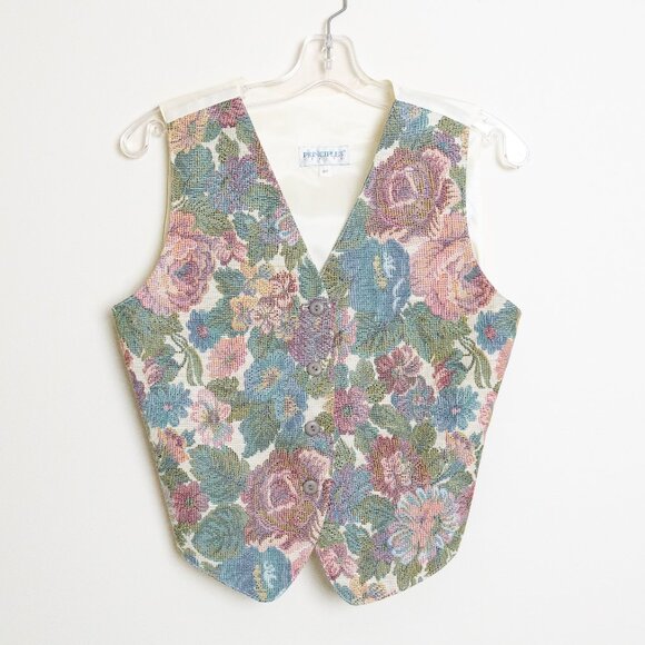 Vintage Floral Boho Embroidered Tapestry Vest Button Up White Small - Picture 1 of 13